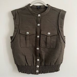 NWT Express Tweed Button Up Smocked Utility Top